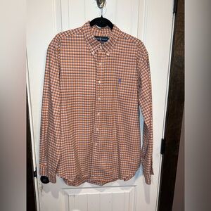 Ralph Lauren Men's Orange and Blue Plaid Button Down Shirt